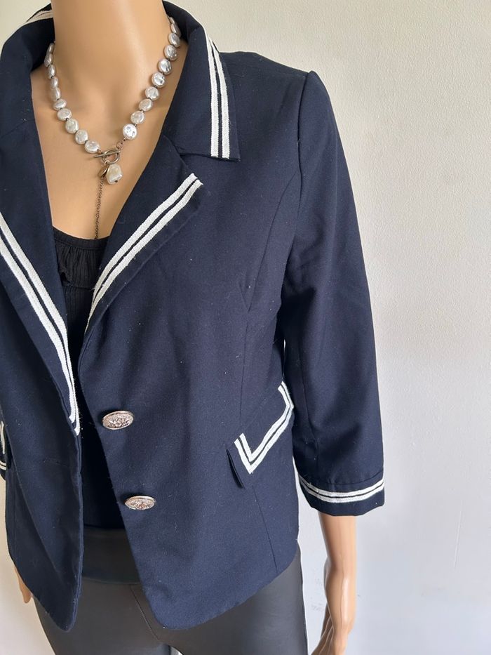 Blazer bleu marine et blanc Molly Bracken taille L TBE - photo numéro 5