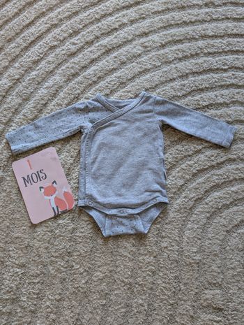 Body cache-cœur manches longues, gris, bébé unisexe, 1 mois, P'tit bisou