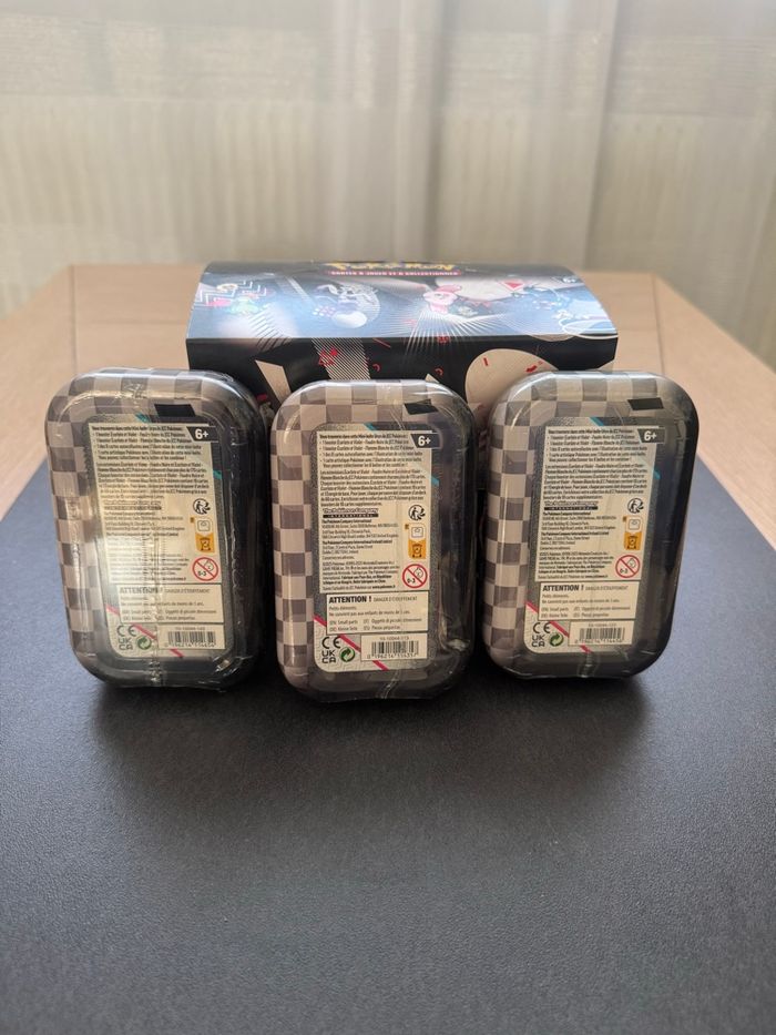 Pokémon Lot 3 Mini Tin Foudre Noire et Flamme Blanche Écarlate et Violet EV10.5 Neuf Français - photo numéro 2