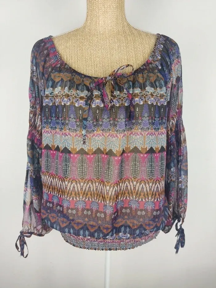 Blouse manches longues et ouvertes motifs graphiques violets et multicolores taille 38 Morgan