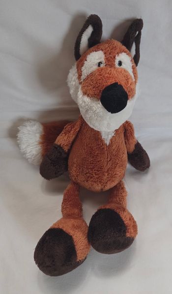 Doudou peluche Renard Loup roux,blanc et marron - 38 cm
