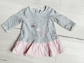 Vêtement bébé fille robe licorne grise et rose Orchestra 3 mois