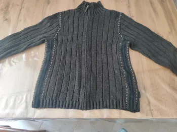 Sweat Long / Pull Zippé Blend Marron - Taille XL - Laine & Acrylique - Très Bon État