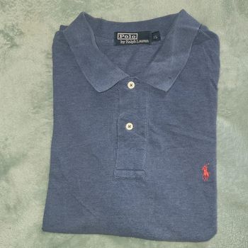 Polo Vintage Bleu - Logo Brodé Rouge 👕 Ralph Lauren - Taille XL
