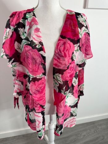 Kimono à fleurs rose et noir Canda C&A Vintage T48 4XL