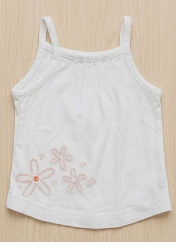 Débardeur blanc à bretelles "Mini Adélie" brodé fleurs - 9 mois (74 cm)