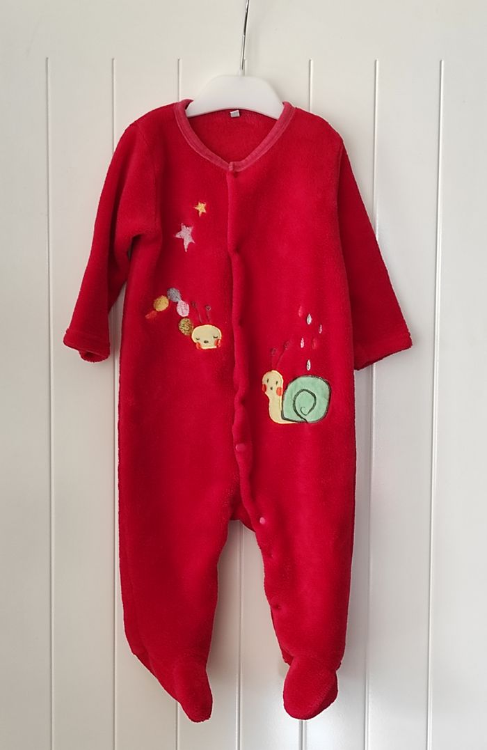 Surpyjama polaire bébé garçon 12 mois – Animaux, rouge - photo numéro 2
