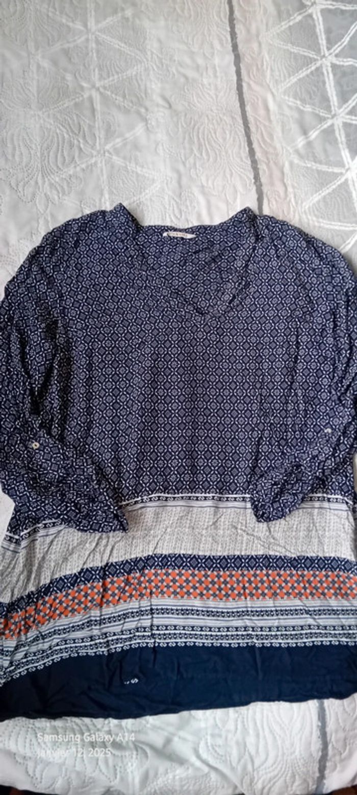 Tunique longue esprit bohème motif mosaïque bleu femme XL camaïeu - photo numéro 8