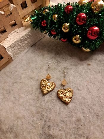 Boucles d'oreilles pendante marron doré