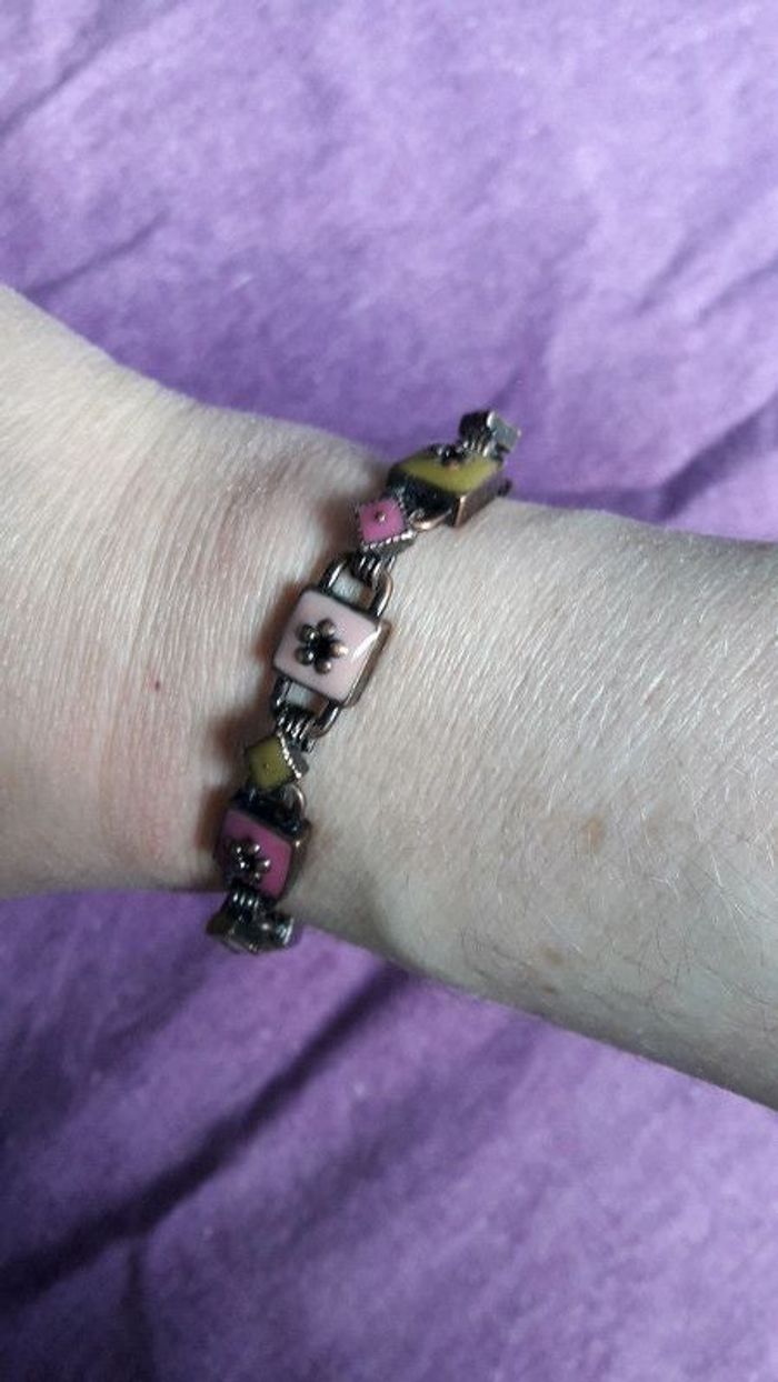 Bracelet fantaisie kaki/rose