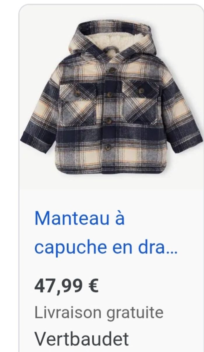 Manteau Vertbaudet Bébé 12 mois à carreaux - photo numéro 5