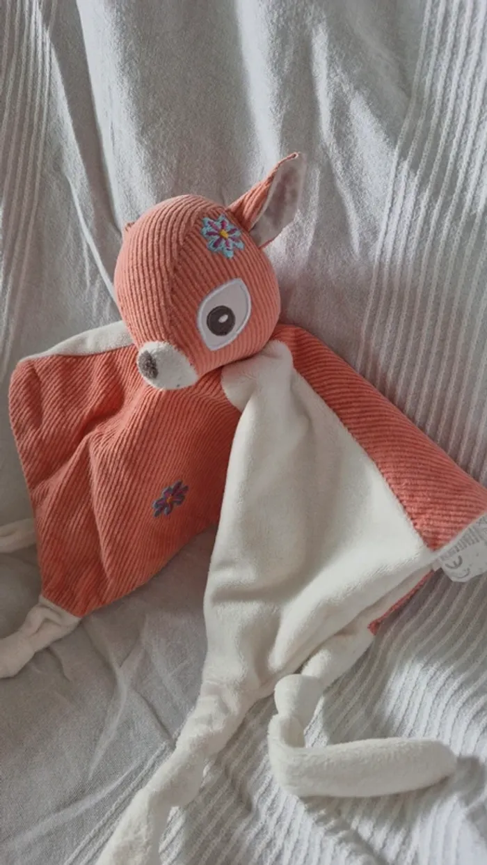 Doudou plat Faon /biche carré blanc - photo numéro 5