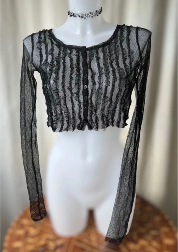 Soldes Summer Sales 🔥 Blouse crop top résille transparente vintage Goth 90s - Taille XS/S - photo numéro 3