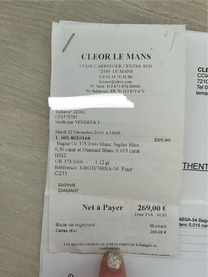 Bague or blanc saphir bleu - photo numéro 2