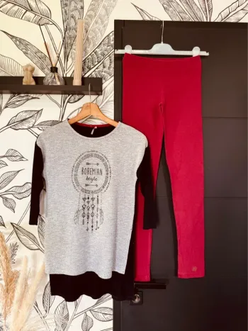 Taille 12 ans tunique et legging fille Orchestra noir et bordeaux * bohème * 🌷