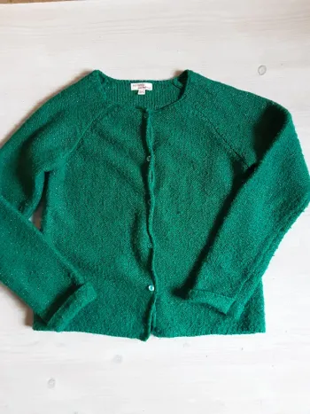 Gilet epais chaud maillé vert petrol brillant T. 8 ans