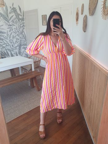 Robe longue gaze Palmyre rayures fluo Taille unique