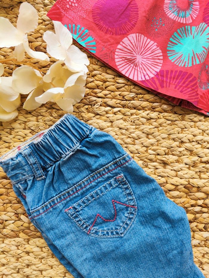 Ensemble printemps/été blouse manche courte et pantacourt en jean 18 mois - photo numéro 6