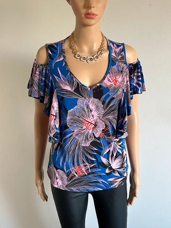 Haut bleu et imprimé à manches courtes Morgan taille XS jamais porté