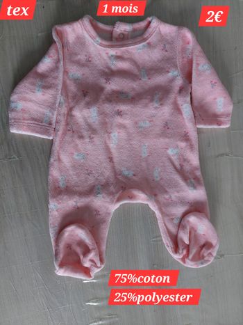 Grenouillère rose pâle fille 1 mois 