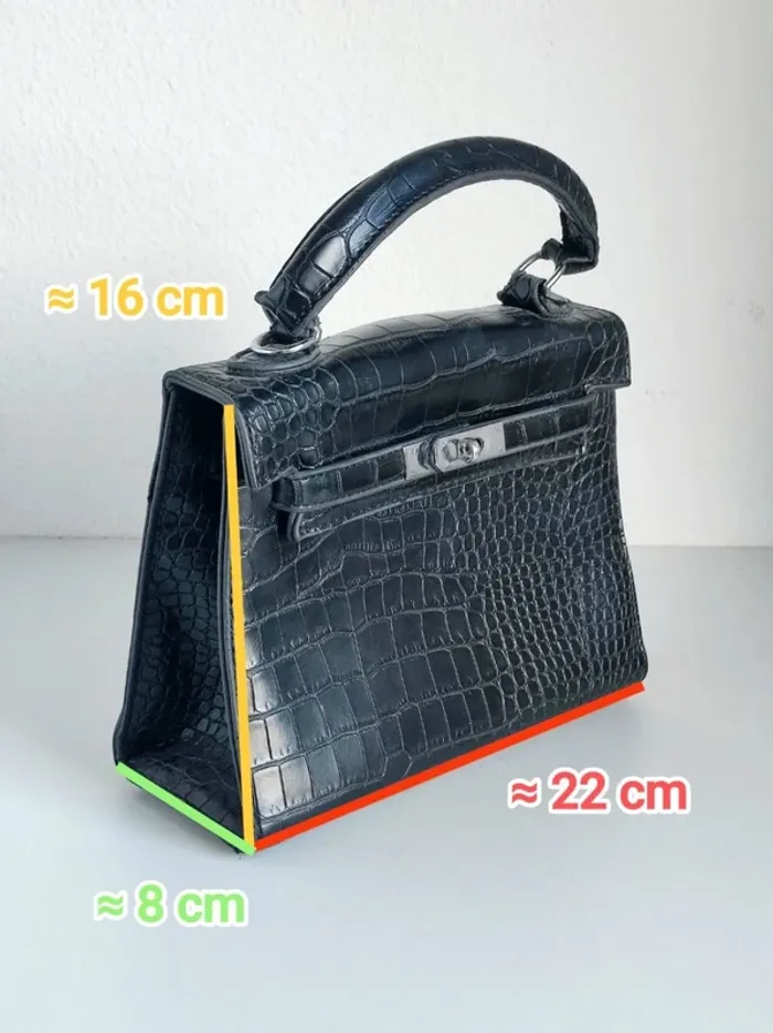 Sac à main noir cuir imitation écaille 80-90 vintage - 22x16x8cm - photo numéro 10