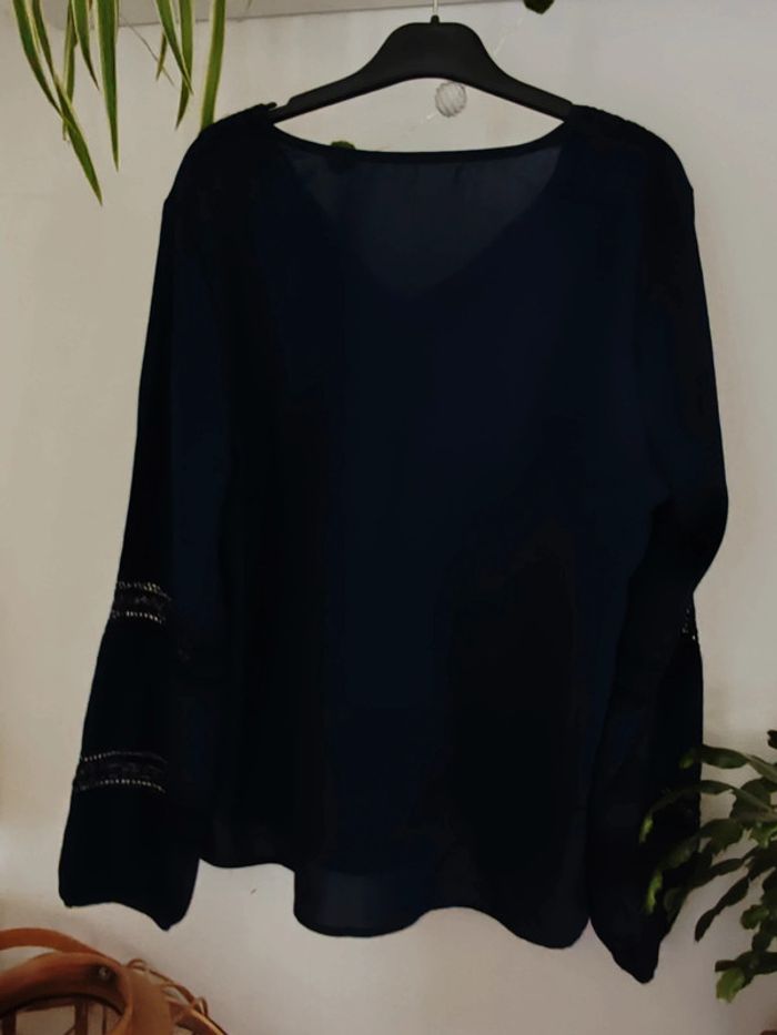 Blouse manches longues bleu marine ajourée - photo numéro 5