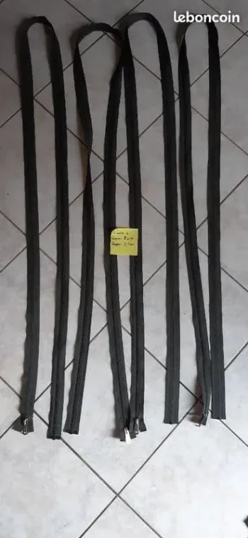 Lot mercerie : 4 très grandes fermetures à glissières kaki 2m40 X 3,5 cm