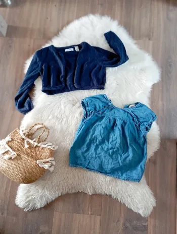 Lot fille rentrée 3 ans blouse en jean LC kids little cicogne + gilet marine okaidi