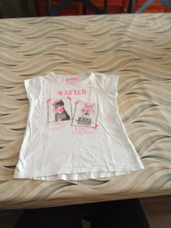 T-shirt motif chat et lapin wanted in extenso 4 ans