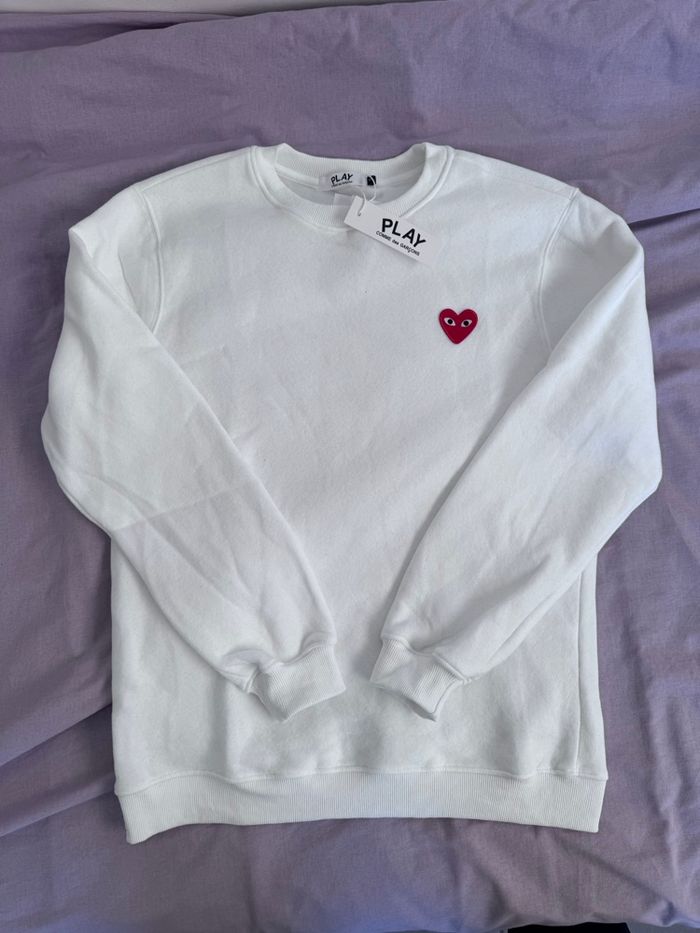 Pull sweat-shirt sans capuche ras de cou Comme Des Garçons taille S blanc