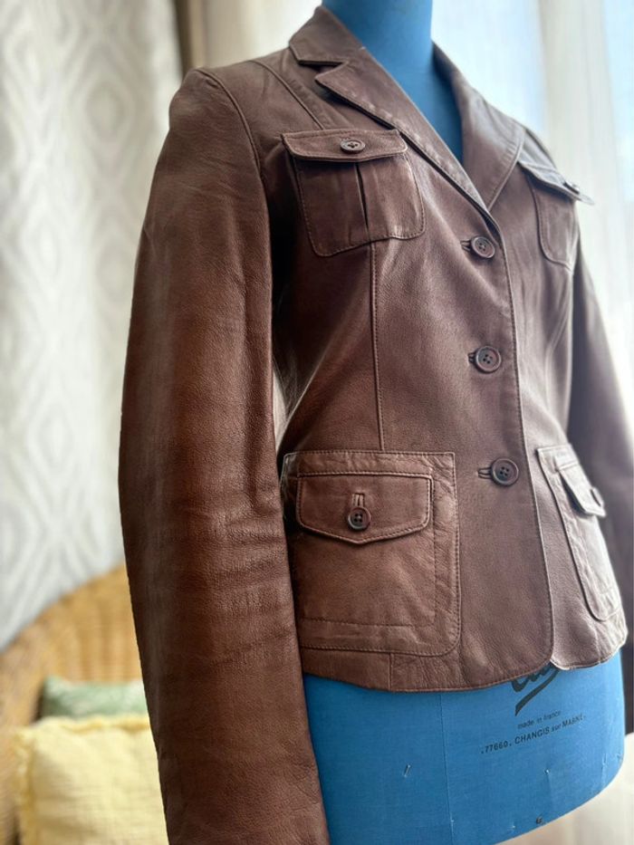 Veste blazer 100% cuir - Naf Naf - marron - taille 38/M - en parfait état - photo numéro 2