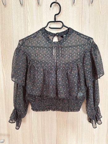 Blouse courte transparente volantée noir blanc taille M ZARA