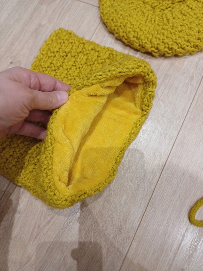 Ensemble moufles béret et snood moutarde - photo numéro 6