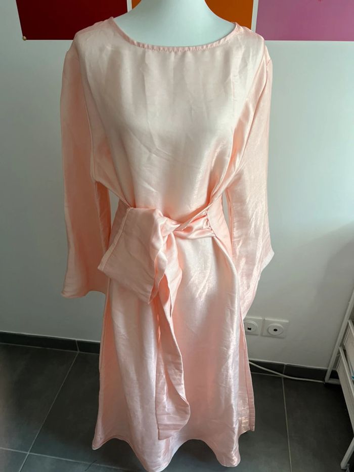 Robe longue manches évasées rose taille unique