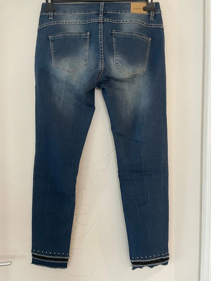 Jean court bleu taille basse coupe skinny bas dentelle et clou sublevel taille M - photo numéro 6