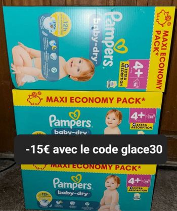 Trois cartons de couches Pampers taille 4 plus