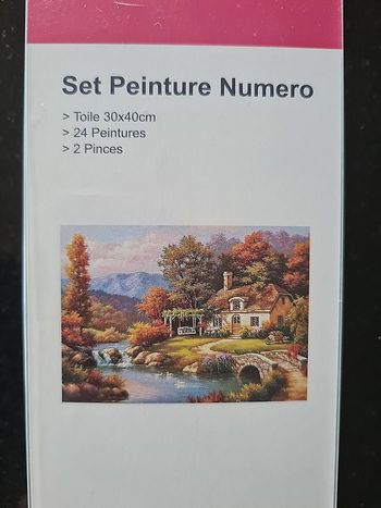 Peinture par numéros 30x40 cm – Neuf Motif paysage avec maison et rivière Loisirs créatifs Kit complet