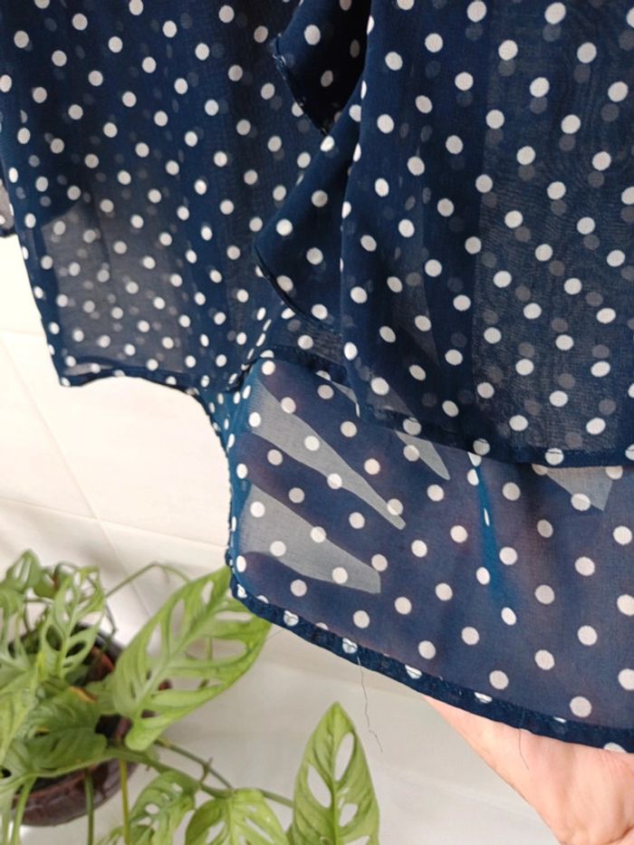 Blouse Zara marine point blanc manche 3/4 t.38 - photo numéro 7
