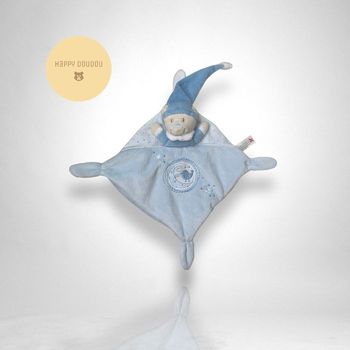 Peluche Doudou Ours bleu bonnet oiseau Nicotoy DP230