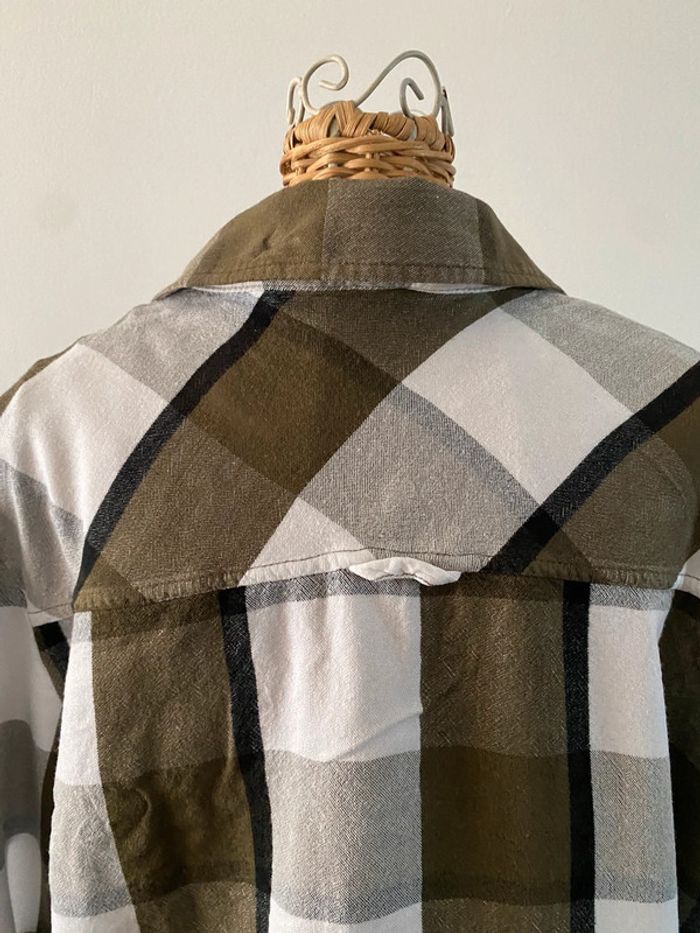 Chemise Zara blanche et kaki à gros carreaux manches longues taille S - photo numéro 8