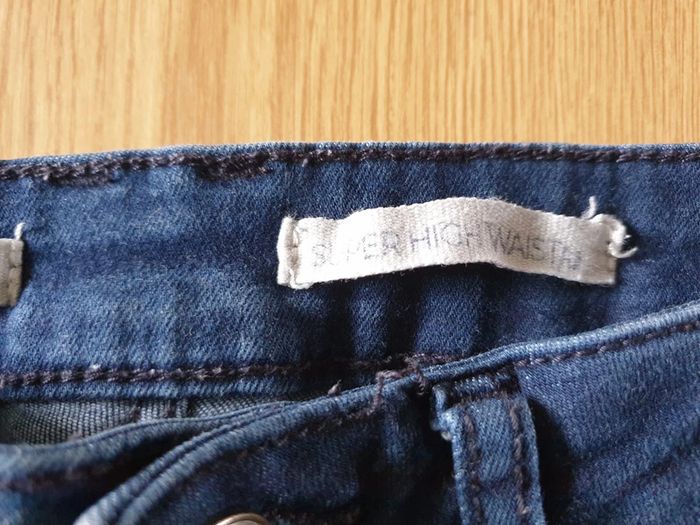 Jean femme Stradivarius T36 long 100cm super hight waist fit bleu foncé - photo numéro 7