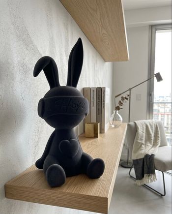 Lapin gris floqué velours 