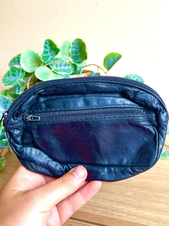 pochette noir vintage cuir vintage poche zip pratique casual unisexe - photo numéro 2