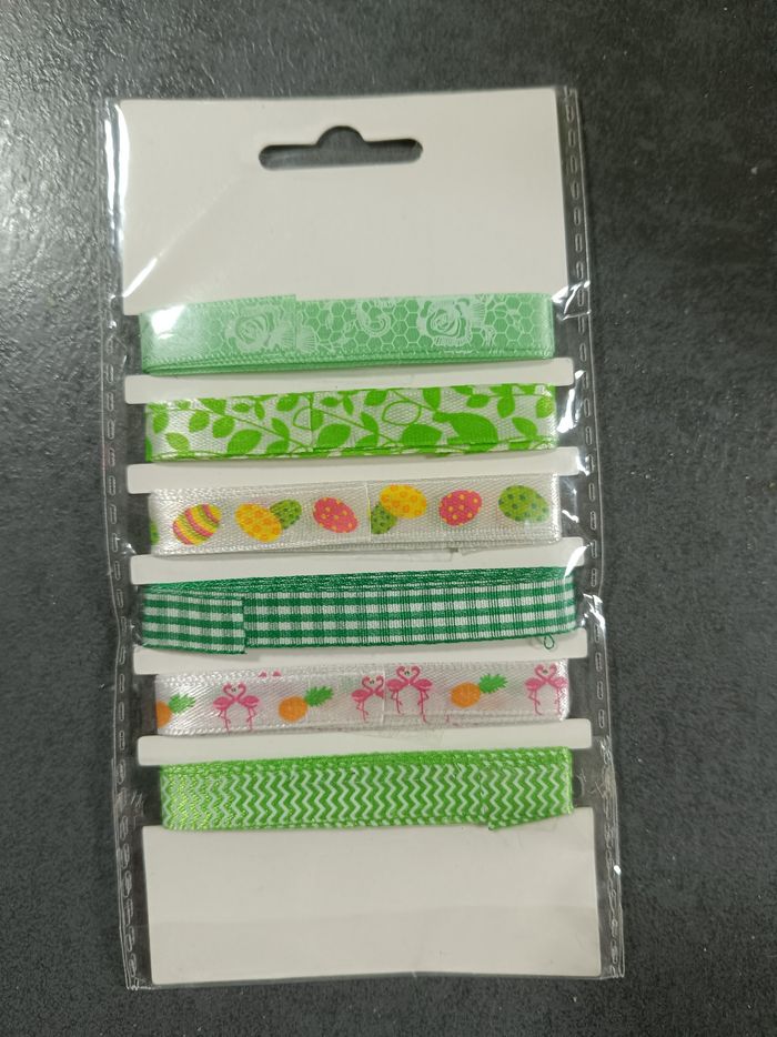 Lot de 6 rubans différents motifs verts - photo numéro 2