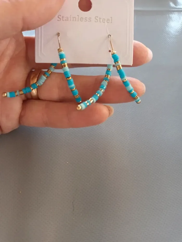 Boucle fantaisie bleu et doré - photo numéro 2