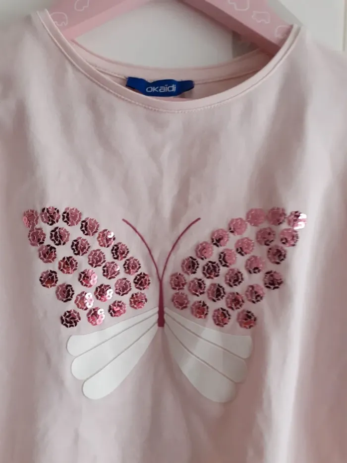 Tee-shirt rose motif papillon - photo numéro 2