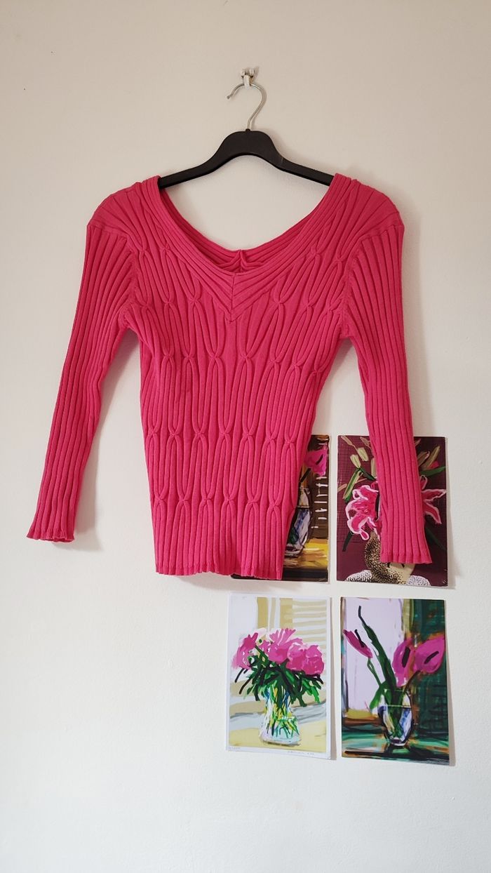 Pull rose vintage stretch taille S - photo numéro 2