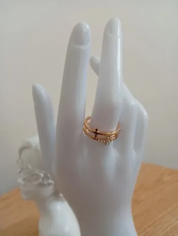 Bague 53 double croisé doré femme 1,7cm