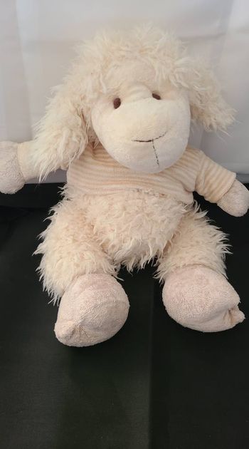 Doudou mouton blanc pull rayé beige PLAYKIDS