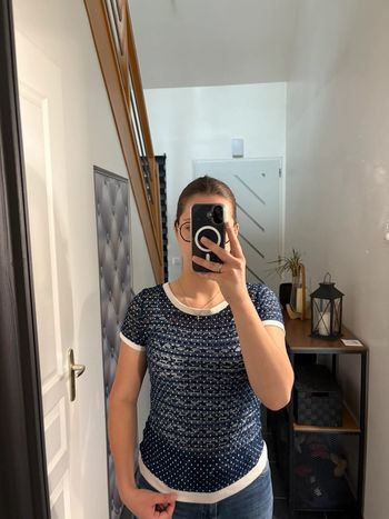 T-shirt manches courtes bleu transparent à pois blanc Promod S très bon état